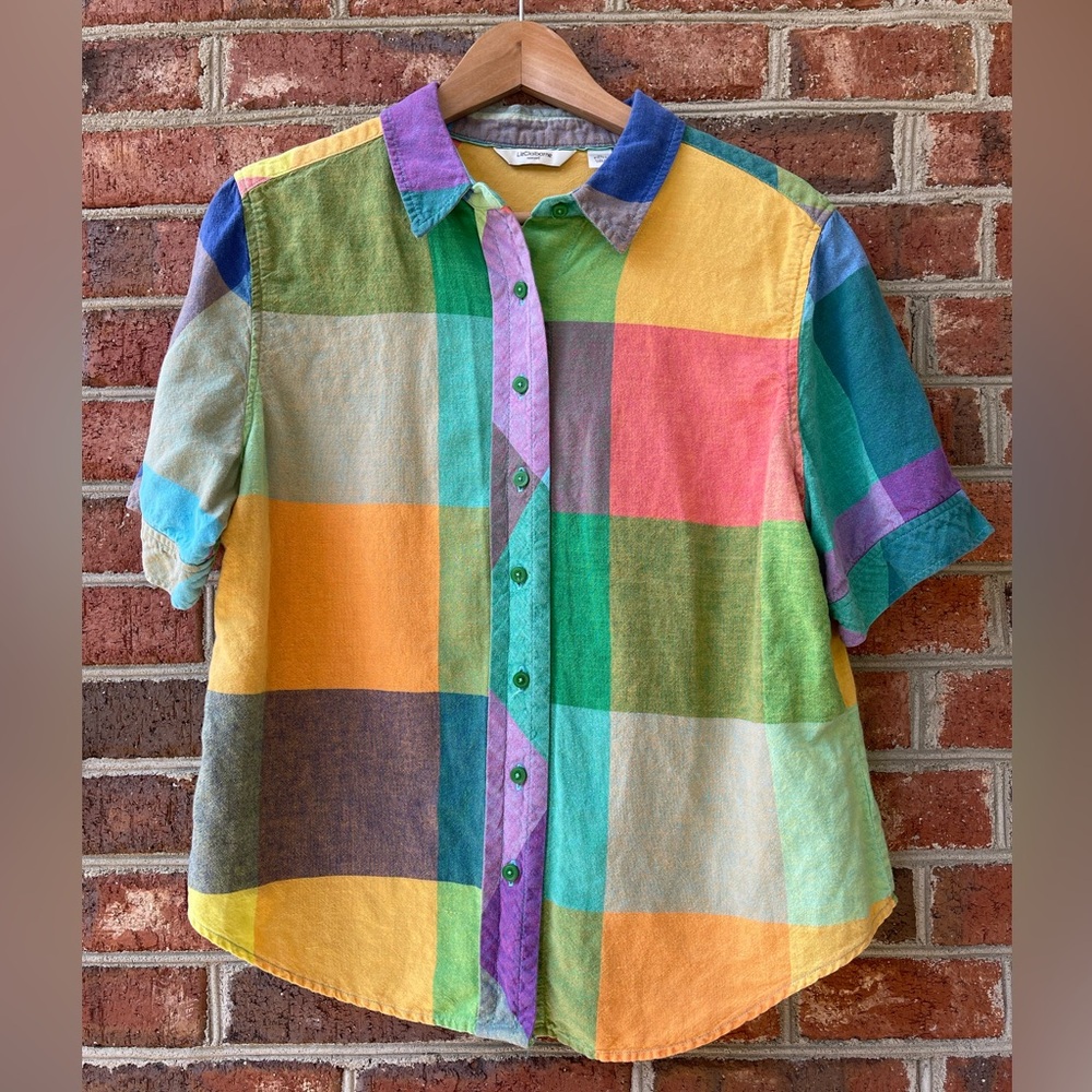 ☀️ Liz Claiborne - XL - Shirt Women's Vintage 1980s Indian Madras Cotton Plaid